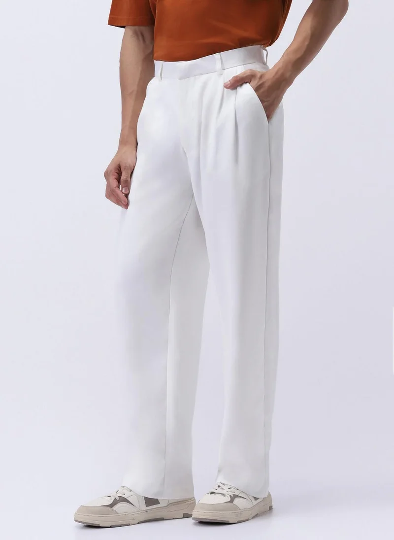 أوربانو فاشن Urbano Fashion Men's White Loose Baggy Fit Solid Korean Pants Stretchable